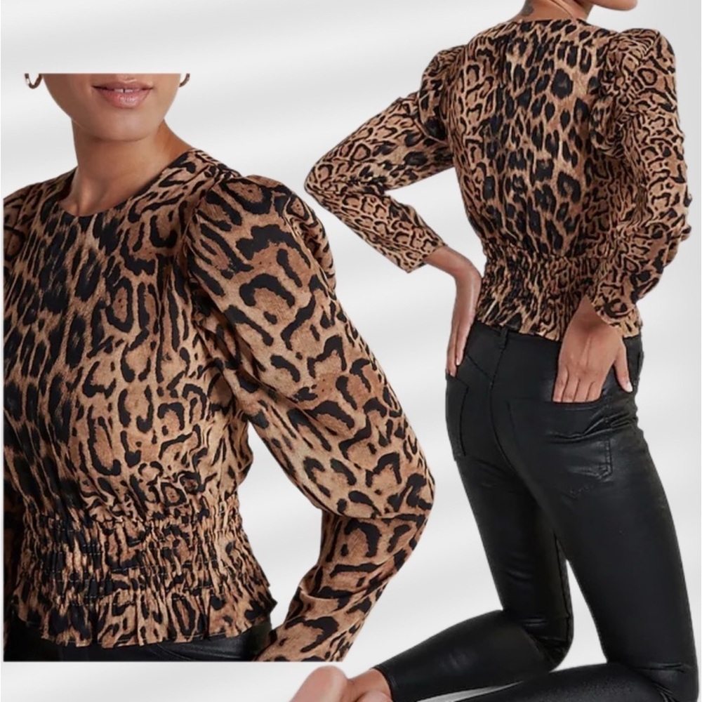 Express Animal Print Smocked Blouse